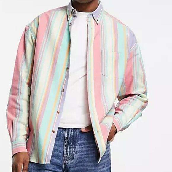 Izod Multi-Colored Stripe Color Block Button Down Shirt Size Small, Cotton - Picture 1 of 7